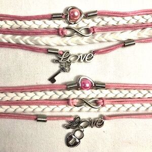 Lock & Key Couple Love Infinity Braided Wrap Bracelet Set of 2
